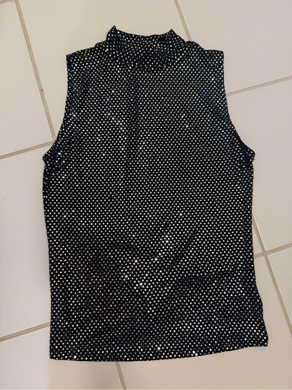 Revolve Sleeveless Mock Neck Sequin Tank - Black with Silver Dots